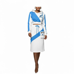 Conjunto de faldas personalizadas OEM a la moda para mujer, top corto con capucha y estampado de logotipo informal, conjunto de faldas con capucha para invierno - Product Image 4