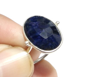 Bague en saphir bleu naturel, argent sterling 925, faite à la main, style bohème, forme ovale, certifiée par une tierce partie, bague statement - Product Image 2