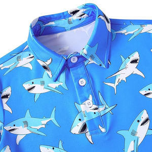 Polo de golf bleu confortable et infroissable pour homme, en polyester tricoté uni, manches courtes, services ODM disponibles - Product Image 3