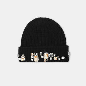 Fabricante de Gorros, Diseño Personalizado con Logotipo Bordado, Gorro de Invierno de Lana y Algodón con Pedrería de Cristal Hecha a Mano - Product Image 1