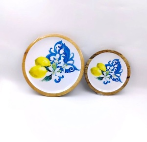 Acacia Wooden Serving <b>Plate</b> With Enamel Printed Dinnerware Tableware Serving <b>Plate</b> Christmas Gift Households Item At Best Price - Product Image 5