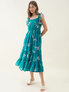 Vestido de Georgette sin Mangas con Estampado Floral Azul, Estilo Flare, para Fiestas, Salidas Nocturnas, Uso Diario, Suministros de Fábrica - Product Image 6