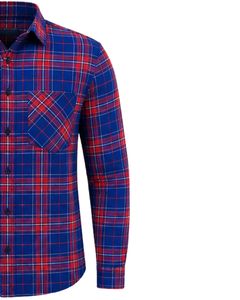 Chemise en flanelle à carreaux bleu roi et rouge pour homme, coupe ajustée, boutonnée, manches longues, en coton, style décontracté, tendance, personnalisée par le fabricant - Product Image 5