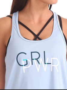 Débardeur croisé bleu clair pour femme avec imprimé GRL PWR, gilet de sport respirant pour l'entraînement, logo frontal, tissu tricoté - Product Image 6