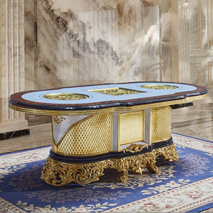 Juego de comedor de madera de teca maciza de lujo Aurelia, mesa y sillas de comedor clásicas doradas, muebles personalizados de estilo europeo. - Product Image 2