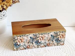 Caja de pañuelos de madera con estampado retro de mediados de siglo para interiores de estilo vintage, caja de pañuelos al por mayor - Product Image 4