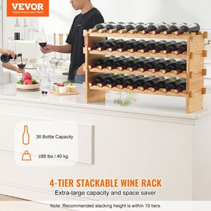 Ripiano per vino modulare impilabile a 4 livelli da 36 bottiglie in legno di bambù - Product Image 2