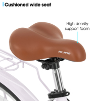 Vélo de plage HILAND 26 pouces pour hommes et femmes, cadre à enjambement bas 7 vitesses avec porte-bagages arrière, beige, bleu et violet