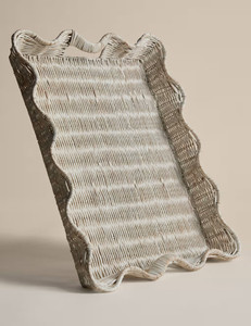 Rectangular Rattan Serving Tray Wavy Edge Woven Tray Decorative Serving Tray Rustic <b>Table</b> Display Ideal For Home <b>Kitchen</b> Decor - Product Image 2