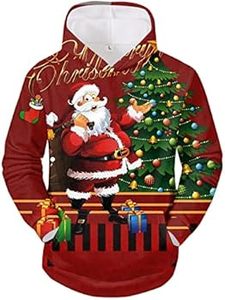 Sweat-shirt à capuche imprimé arbres à carreaux Joyeux Noël pour homme, décontracté, en coton blanc tricoté, coupe régulière, avec poche avant - Product Image 2