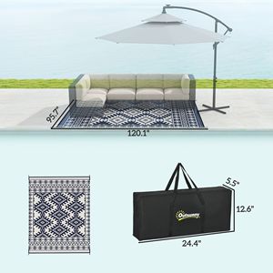 Tappeto da Esterno Reversibile Blu e Bianco con Bordo a Rombi 8FT X 10FT, Impermeabile in Plastica Intrecciata con Borsa per il Trasporto - Product Image 3