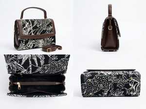 Antique Black White Style Women's Luxury Handbag Pu Leather Button Closure <b>Brown</b> Polyester Lining <b>Medium</b> Crossbody Shoulder Bag - Product Image 4