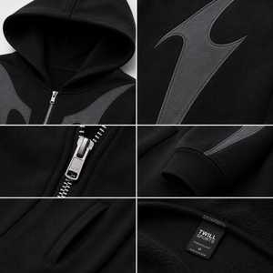 Sudadera con Capucha y Cremallera para Hombre, Negra, de Algodón, Corte Regular, Estampado Geométrico, Lavado Ácido, Estilo Gótico Casual de Invierno, Tejido de Punto, 350g - Product Image 3