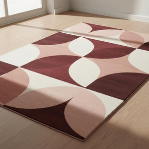 Tapis géométrique moderne du milieu du siècle, bordeaux, rose pâle et crème |   Tapis contemporain pour salon, chambre et salle à manger - Product Image 5