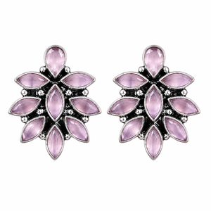Hot Selling Oxidized Silver Boho Stud Earrings Multi Color Onyx Floral Vintage Bohemian Party Gift for Women Wholesale Supplier - Product Image 1