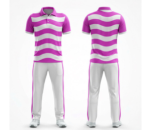 Uniforme de críquet para hombre, conjunto de camisa polo y pantalones sublimados con rayas verdes y blancas, ropa deportiva transpirable de poliéster para equipos y clubes. - Product Image 3