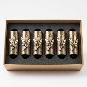 Juego de 6 Anillos para Servilletas de Latón Hechos a Mano, 5 cm, Latón Antiguo con Rama de Olivo para Decoración del Hogar, Hoteles y Bodas - Product Image 1