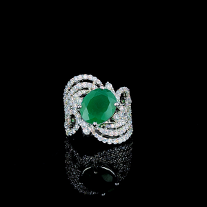 High Quality <b>Emerald</b> Empress <b>Ring</b> in Polished <b>Silver</b> with Sparkling CZ Diamond Accents for High End Boutique Jewelry Inventory - Product Image 2