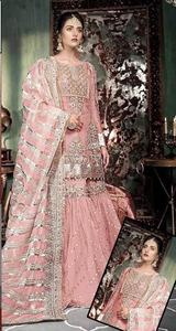 Pakistanaises indiennes dernière mousseline de soie Net brodé lourd chemise de travail manuel Gharara vente chaude robe 2021 - Product Image 4