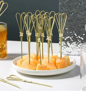 Bamboo Skewers <b>Disposable</b> Durable <b>BBQ</b> Tools for Fruit and <b>Grilling</b> Round Flat Knotted Sticks Natural Finish - Product Image 2