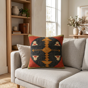 Coussin géométrique en laine et jute tissé à la main, écologique et biologique, garnissage 100% coton, toutes saisons, décoration intérieure et extérieure pour hôtel et maison - Product Image 5