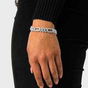 Iced Out <b>Cross</b> Link Bracelet 925 Silver Rhodium Plated Diamond Geometric <b>Chain</b> Unisex Everyday Wear Luxury Style - Product Image 1