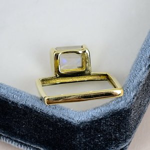 Solid 925 Sterling Silver <b>Moonstone</b> <b>Ring</b> Gold Plated Geometric Band Minimalist Wedding Anniversary <b>Ring</b> For Women - Product Image 4