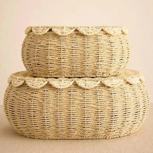 Cute Scalloped <b>Woven</b> <b>Baskets</b> Natural Fiber Eco Friendly Storage Solution Rustic Boho Home Decor Lightweight Durable Flexible - Product Image 1