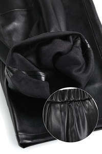 Womens Black Leather Look Trousers Mid <b>Waist</b> Regular Fit Straight Butt Lifting Winter Windproof Quick Dry <b>Jeans</b> - Product Image 3