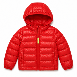 Red Quilted Hooded <b>Jacket</b> for Toddler Girls <b>Lightweight</b> Winter Coat Full Sleeve Zipper Closure Solid Color Design - Product Image 6