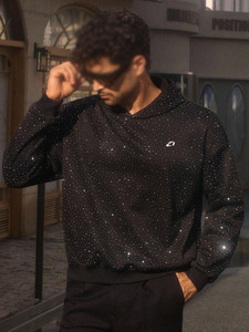 เสื้อฮู้ดดี้ผู้ชาย ผ้าฝ้ายฟลีซ ประดับเพชรเต็มตัว ดีไซน์วิบวับ ทรงโอเวอร์ไซส์ แฟชั่นสตรีทแวร์ ผลิตภายใต้แบรนด์ส่วนตัว - Product Image 5