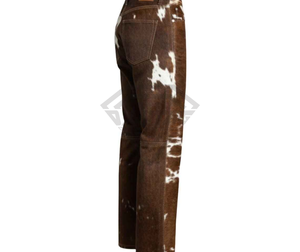 Pantalones de Cuero Genuino con Estampado de Piel de Vaca Marrón y Blanca, Corte Recto, Estilo Occidental, Casual, para Hombre, Fabricante - Product Image 3