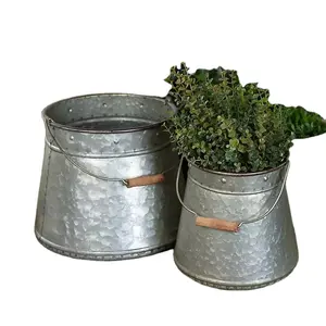Material indiano resistente, conjunto de 2 planejadores de balde de metal galvanizado vintage para decoração de fazenda, direta e de fábrica