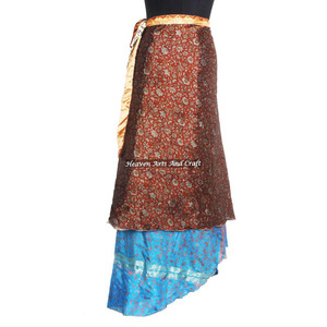 Double Layer Beachwear Long Silk Wrap <b>Skirt</b> <b>Boho</b> Stylish Multi Color Summer Wear Comfortable Fashion Hippie Plus Size Free Size - Product Image 5