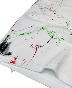 Camiseta Blanca de Manga Corta para Hombre 2026, Diseño Desgastado con Salpicaduras Pintadas a Mano, Corte Regular, Cuello Redondo, 100% Algodón Tejido - Product Image 3