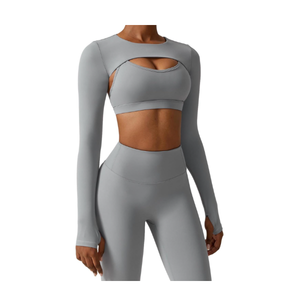 Conjunto de Yoga sin Costuras, Top de Yoga de Manga Larga con Abertura en el Pecho, Leggings de Cintura Alta, Transpirables, 6 Piezas, Resistentes al Viento, Ecológicos - Product Image 6
