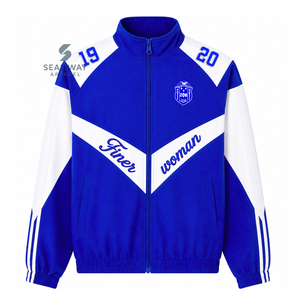 Zeta Phi Beta Nylon Windbreaker Set Embroidered <b>Zip</b> <b>Up</b> Track Jacket Jogger Pants ZPB Blue And <b>White</b> Women's Sports Tracksuit - Product Image 2