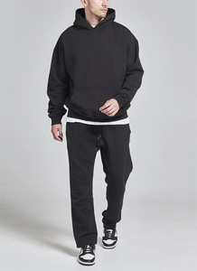 Sweat-shirt à capuche noir surdimensionné pour homme, couleur unie, en molleton de coton, pull décontracté, coupe classique, pour l'automne - Product Image 3