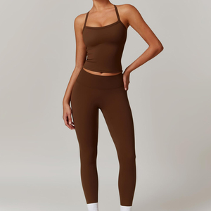 Conjuntos de Yoga Profesionales para Mujer, Personalizados, de 2 Piezas, con Frente Sólido, en Spandex/Nylon, Ropa Deportiva para Entrenamiento y Fitness, Transpirable y de Secado Rápido - Product Image 5