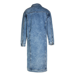 Veste longue en jean unisexe coupe ample col rabattu boutonnage simple en coton délavé - Product Image 5