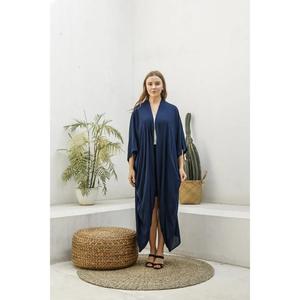 Womens <b>Navy</b> Blue Open Front Kimono <b>Cardigan</b> Long Sleeve Casual Loose Fit Beach Cover Up Kaftan Robe - Product Image 1
