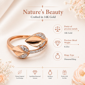 Bague en or rose avec feuille de diamant |   Bague en diamant 0,25 TCW, bague en or 14 carats, clarté SI, bague élégante pour femme, bijoux fins inspirés de la nature - Product Image 5