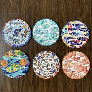 Sous-verre en céramique Vietnam Ho Chi Minh Ville Carte Sous-verre en céramique Logo personnalisé Sous-verre en céramique Accent de maison élégant - Product Image 2