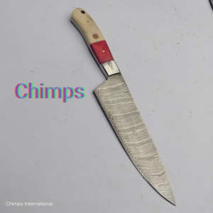 Couteau de Chef Professionnel Japonais en Acier Damas Écologique de 8 Pouces avec Manche en Bois de Pakka et Os de Chameau – Personnalisable – Offre Spéciale - Product Image 1