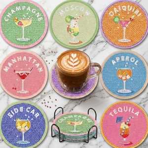 ชุดจานรองแก้วเพชร 8 ชิ้น/ชุด |   แบบแก้วไวน์ DIY |   ศิลปะโมเสกประกายระยิบระยับ |   ชุดจานรองแก้วไม้ |   ของขวัญงานฝีมือ DIY - Product Image 2