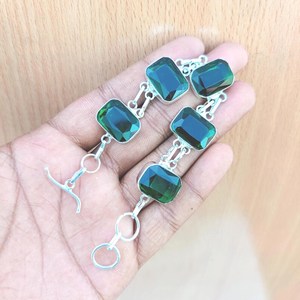 Green Topaz Bracelet Sterling Silver Plated Brass Handmade Gemstone Jewelry Adjustable Women <b>Men</b> Gift - Product Image 2