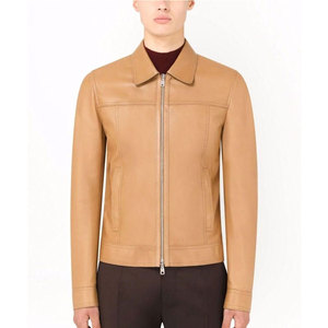 Blouson aviateur en cuir marron pour homme, coupe classique, col montant, fermeture éclair, écologique, coupe-vent, style décontracté hiver, style urbain - Product Image 4