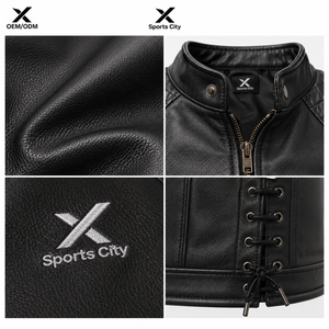 เสื้อกั๊กหนัง PU สำหรับผู้ชาย X Sports City แบบมีปกตั้ง ซิปด้านหน้า โลโก้กันลม สไตล์ฤดูใบไม้ร่วง - Product Image 5