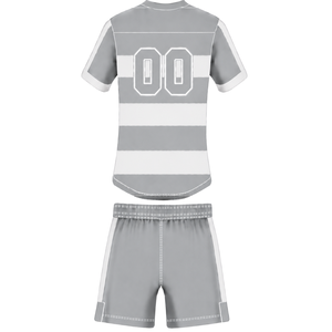 Conjunto de Uniforme de Rugby de Manga Corta Gris Claro y Blanco, Jersey de Rugby a Rayas con Cuello Redondo, Pantalones Cortos con Cordón, Ropa Deportiva para Equipos - Product Image 2
