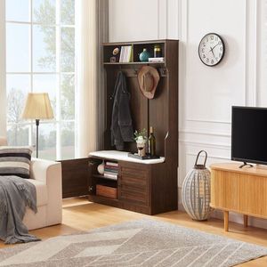 Appendiabiti in legno scuro con armadietto per scarpe gancio per vestiti più scaffali per camera da letto porticato imbottitura in spugna per armadio porticato incluso - Product Image 3